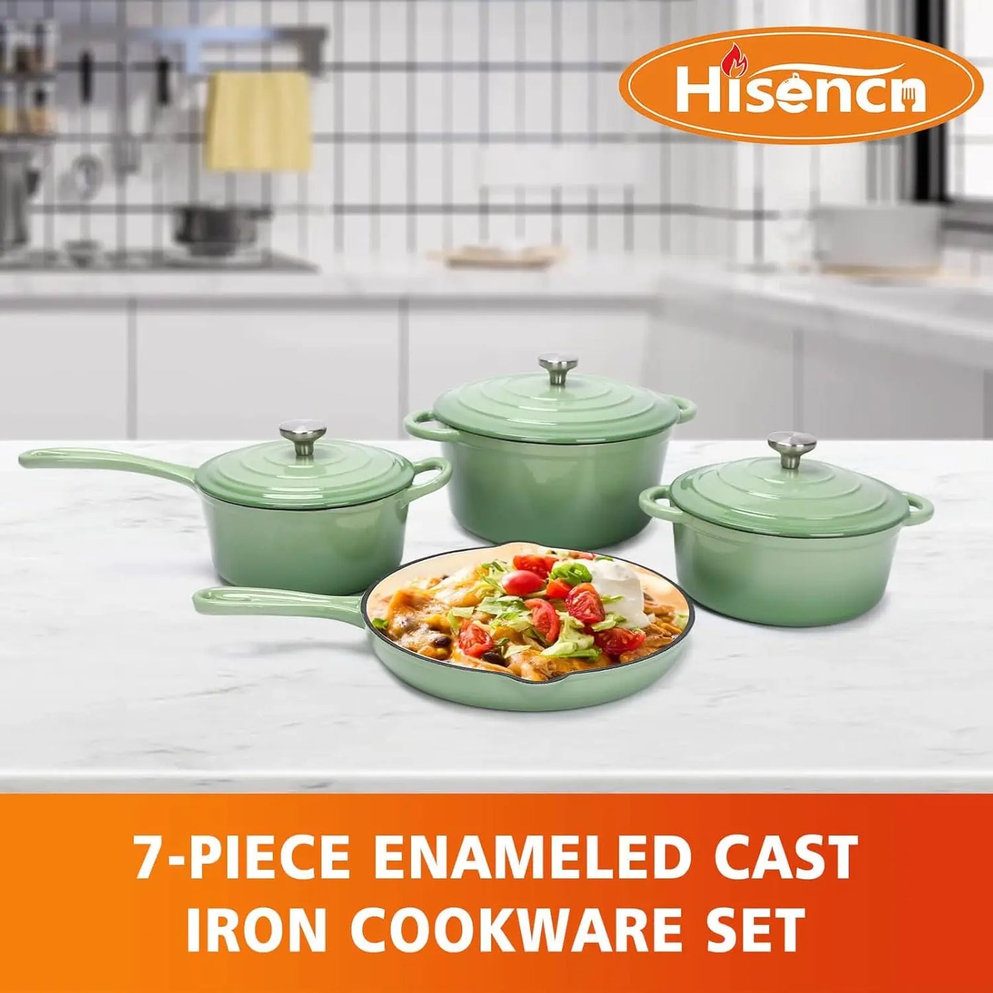 Cast Iron Cookware Set, 7 Piece Enamel Cast Iron Set, Sauce Pan, Skillet, Dutch Oven Set, Ceramic Cookware Set, Pots and Pans Se