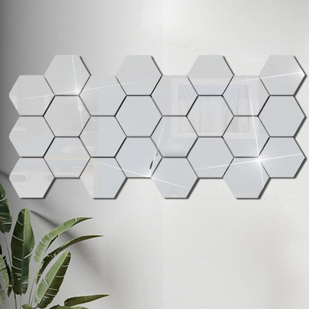 24Pcs Acrylic 3D Mirror Wall Stickers Waterproof Aesthetic Mirror Decals Decorative Background Stickers for Bedroom Living Room