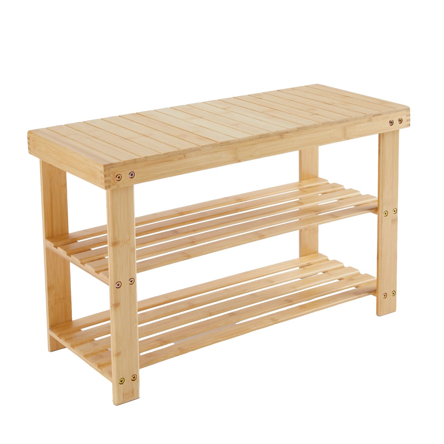 JHK Living Room 3-Tier Bamboo Shoe Rack Bench Holds Up to 286 lb Storage Organizer  Suitable for Bedroom Balcony ﻿