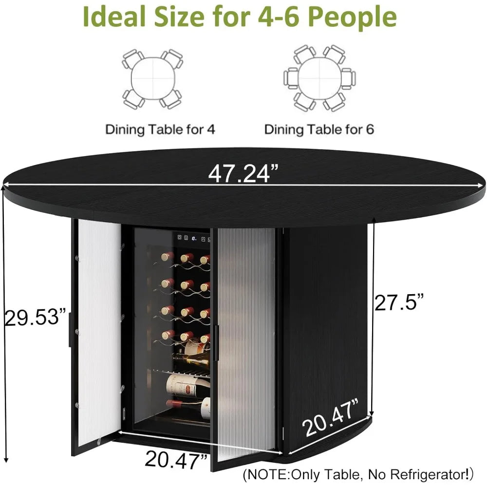 Round Dining Table for 4-6, 47 Inch Kitchen Table with Fridge Space, Industrial Dining Room Tables with Storage Shelf,