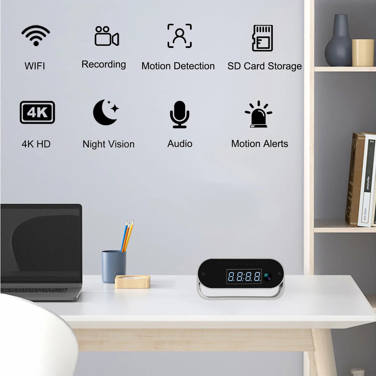 4K HD Camera Clock - Covert Surveillance Camera with WiFi, Night Vision,  Battery
