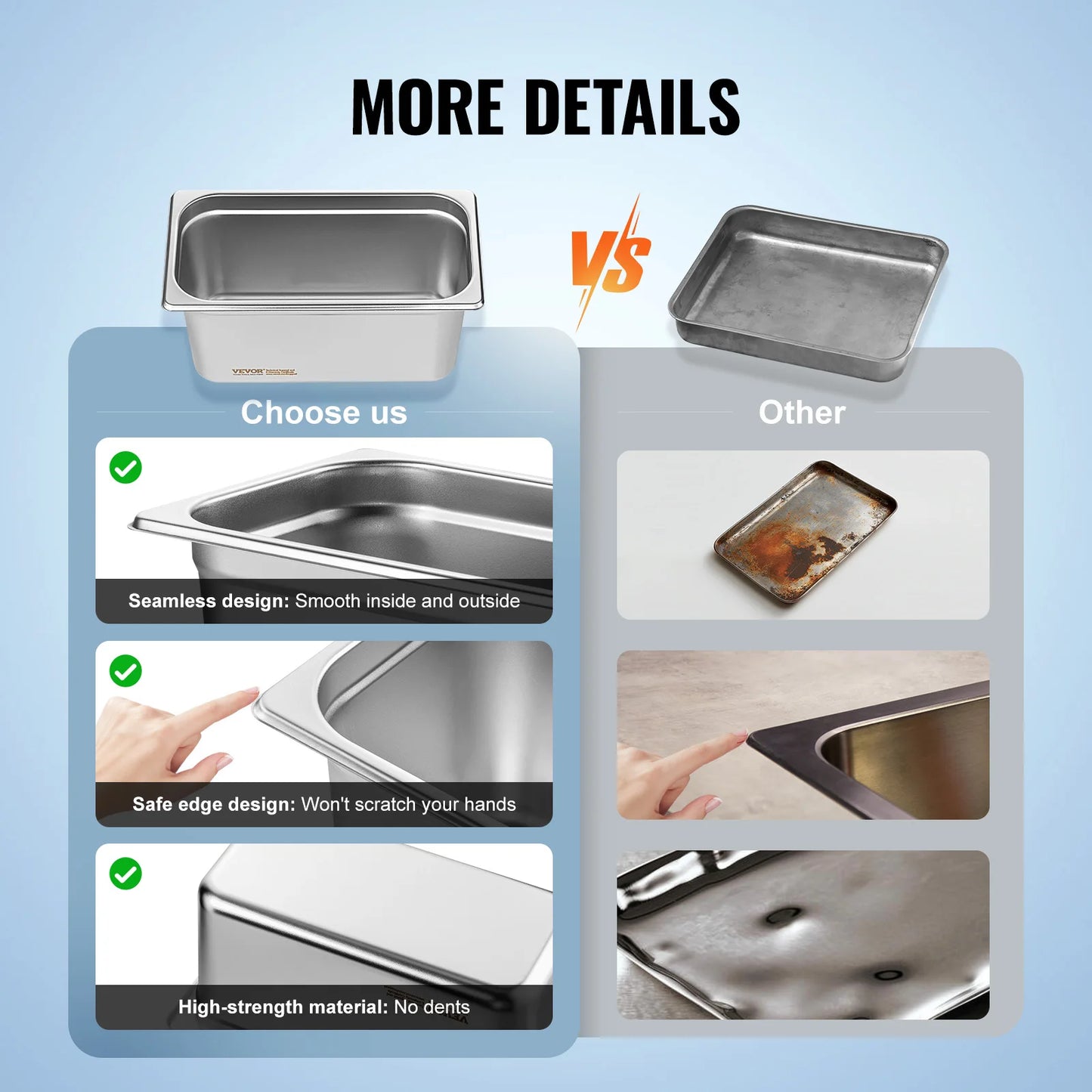 SucceBuy 8 Pack Buffet Chafing Dishes 5.93L Gastronorm Pans Steam Table Pans Tray  with Lid 6-Inch Deep Catering Food Pan